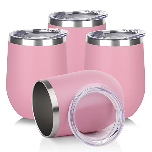 Stainless Steel Wine Tumbler Bulk with Lid (4 Count)