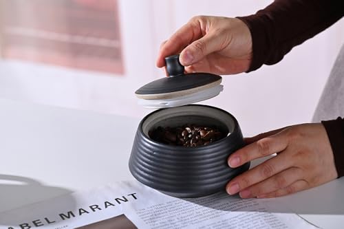 Kitchen Canisters Ceramic Storage Jar with Silicone Airtight Lid Low Black