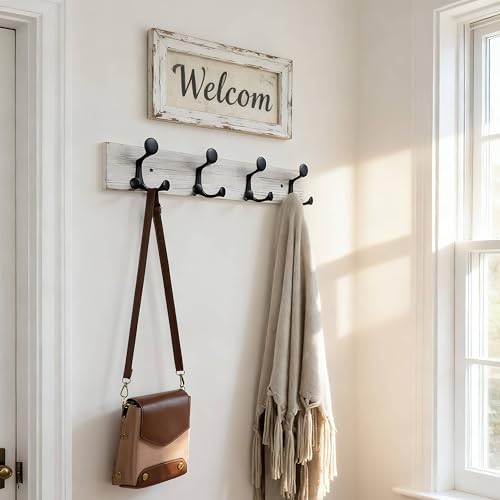 24 Inch Wood Coat Rack Wall Mount with 4 Triple Hooks (2 Count)