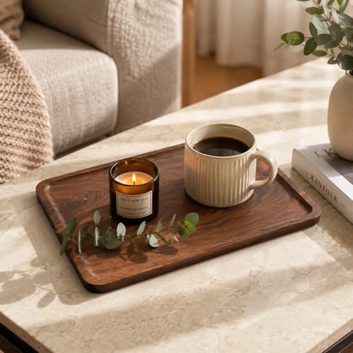 Wood Serving Tray Wooden Decorative Coffee Tea Platter Black Walnut 13.4 x 9 Inches
