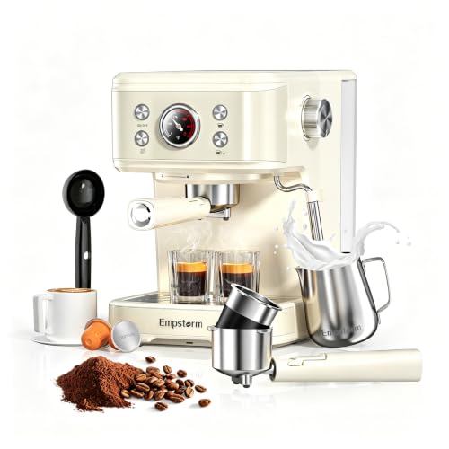 04E 20 Bar Espresso Machine with Milk Frother Steam 1100W Cream white