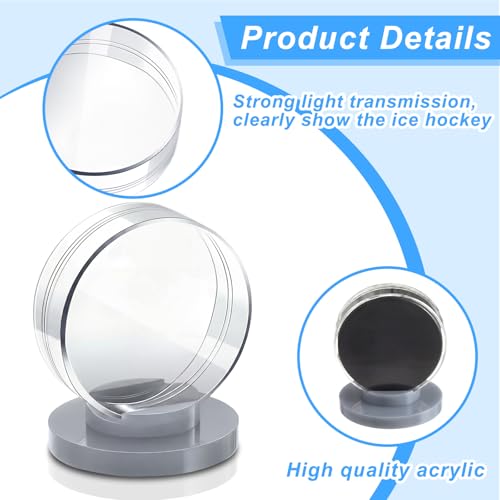 4 Pieces Hockey Puck Display Case Acrylic Clear Puck Holder with Shell Base Hockey Display Stand Autographed Souvenir Memorabilia for Enthusiasts Collection (4 Count)