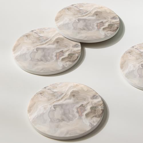 Set of 6 Abstract Marble Coasters with Holder (6 Count)