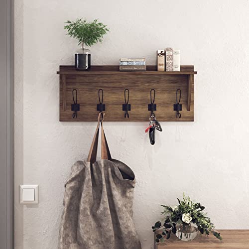 Rustic Wall Mounted Coat Rack with Shelf