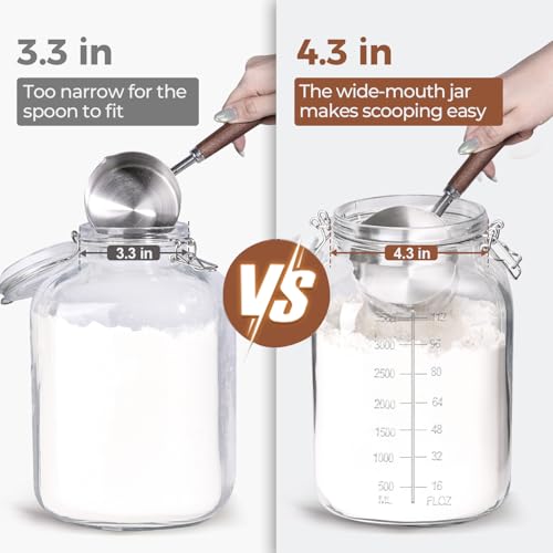 Large Square Glass Food Jars 1.1 Gallon 2 Pack for Flour Sugar Rice (2 Count)