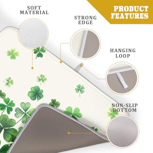Happy St. Patrick's Day Dish Drying Mat for Kitchen Green Kitchen Dish Drying Mat for Dishes Spring Lucky Clover Shamrock Drying Mats 18x24 Inch Absorbent Reversible Dish Pad for Countertop Coffee Bar