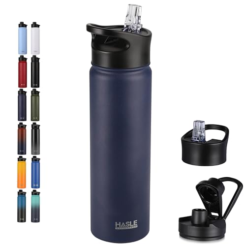 Insulated Water Bottle 22 oz Double Wall Stainless Steel Water Bottle Wide Mouth with Straw Lid & Spout Lid Keeps Cold or Hot