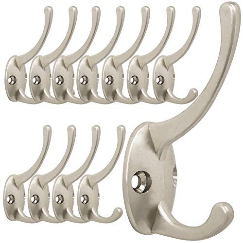 12 Pack Silvery Double Coat Hooks Wall Mounted with 24 Screws (12 Count)