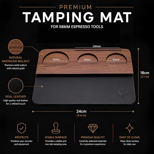 58mm Espresso Tamping Mat Walnut and Leather