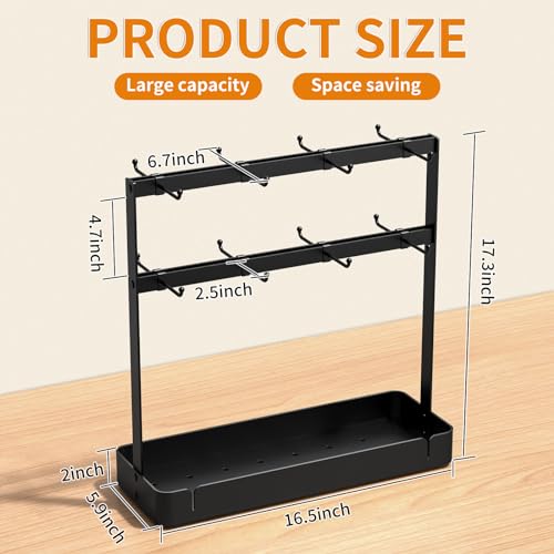 2 Tier Coffee Cup Holder with 16 Movable Hooks & Storage Basket
