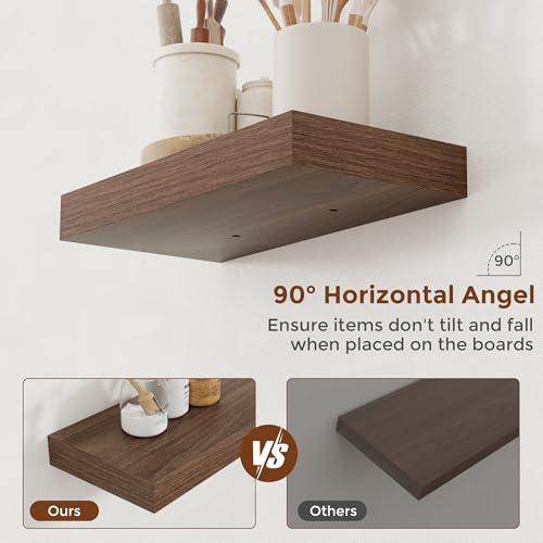 16 Inch Floating Shelves for Wall Walnut Shelves Set of 2 (2 Count)
