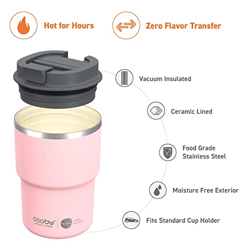 Travel Mug Ceramic Coated Stainless Steel Insulated with Leak and Spill Proof Lid