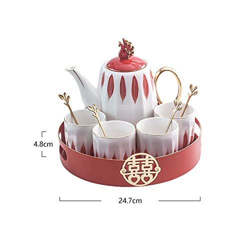 Iced Tea Pitchers Ceramic Luxury Tea Set Household Flower Tea Pot Water Kettle Cup Set Teaware 1 Teapot 4 Cups with Tray for Wedding Gift for Home Kitchen Coffee Cup