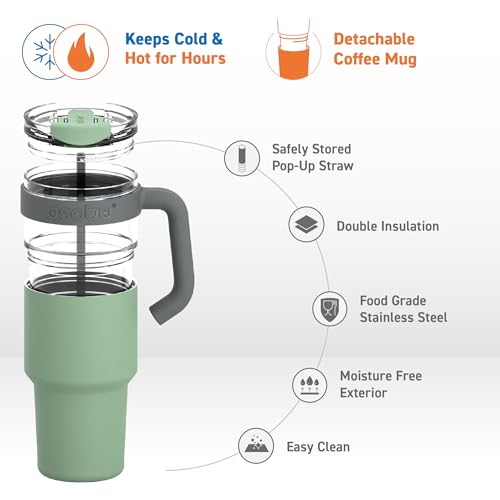 Extra Large Travel Explorer Tumbler for Hot and Cold with Stainless Steel Removable Coffee Mug Sleeve