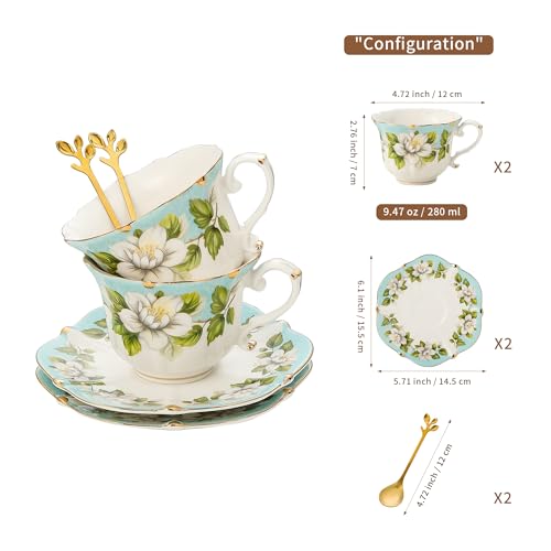 Country Roses Bone China Tea Cup and Saucer Set (6 Count)