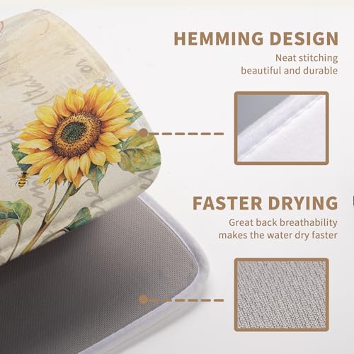 Spring Summer Dish Drying Mat Sunflower Kitchen Dish Drying Pad Absorbent Vintage Drying Mat for Countertops Dish Dryer Mat Microfiber Dishes Drainer Pad Dish Drying Rack Mat