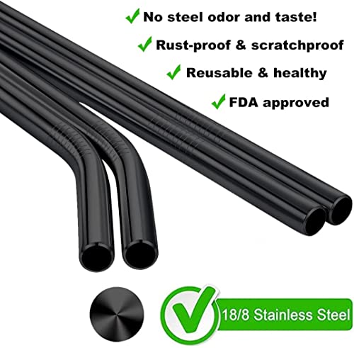 4 Pack Black 0.4" Wide Bore Reusable Stainless Steel Smoothie Straws (4 Count)