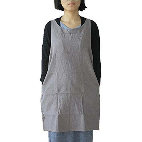 Soft Cotton Linen Apron Solid Color Halter Cross Bandage Aprons Japanese Style X Shape Double Pockets Kitchen Cooking Clothes Gift for Women Chef Housewarming