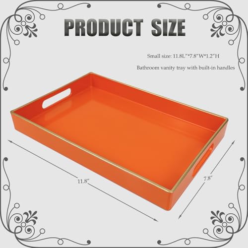 Orange Bathroom Vanity Tray with Handles for Dresser Tops