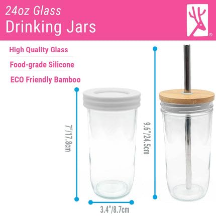 Kids Toddler 24oz Glass Mason Jars + Sleeves + Lids