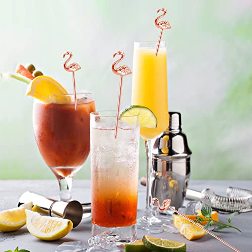 4 Pcs Flamingo Cocktail Stirrers Swizzle Sticks Stainless Steel 7.28" Coffee Stir Sticks with Decor Top for Mixing Cocktail