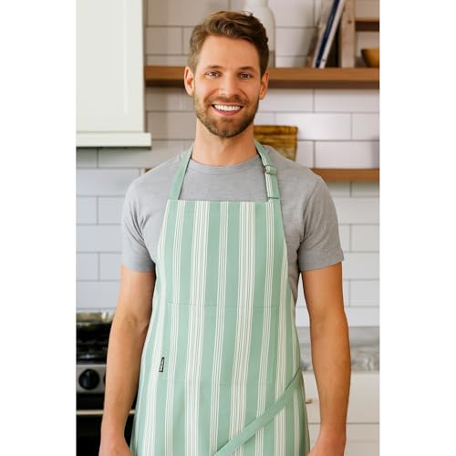 Cotton Striped Aprons for Women with Pockets