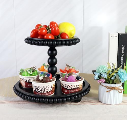 2 Tiered Tray Stand Display Farmhouse Tiered Tray with Beads Home Decor