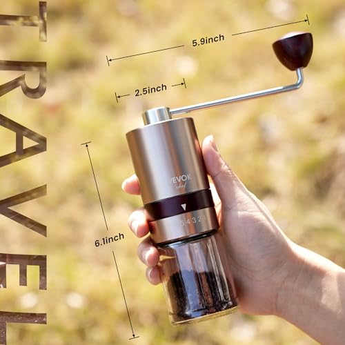 Gold Manual Coffee Grinder Stainless Steel Burr Coffee Grinder with Portable Bag External Adjustable Setting Small Hand Coffee Grinder Ultra Fine for Espresso at Home Morning Coffee