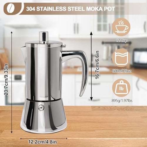 304 Thickened Stainless Steel Uncoated 12 Cup Moka Pot