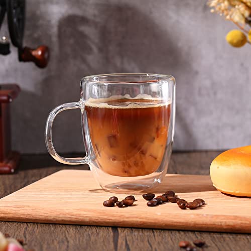 Espresso Cups Double Walled Espresso Shot Glass with Handle Cups Insulated Clear Small Shot Glasses for Cappuccino Latte Hot Beverage