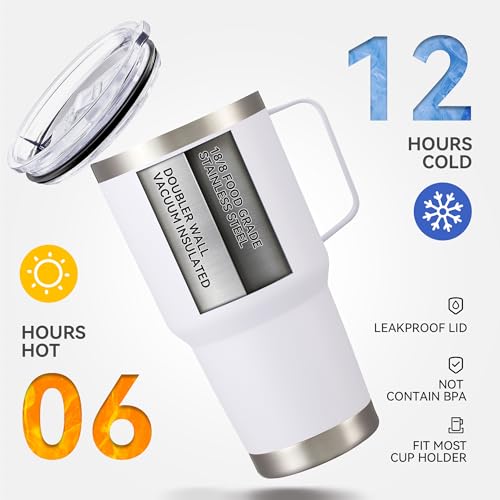 30 oz Stainless Steel Tumblers Bulk with Handle and Lid (8 Count)