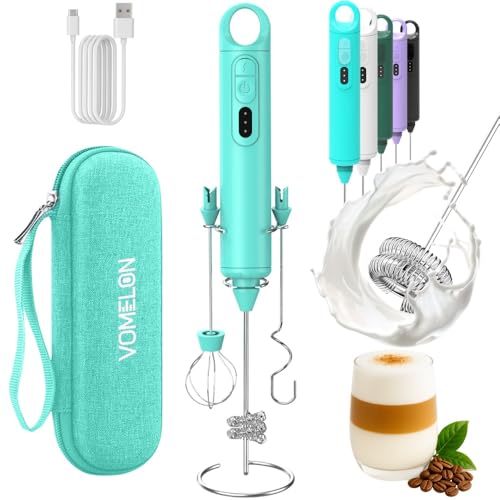 Rechargeable Milk Frother Handheld 3 Speed Coffee Foamer [3 Whisk] Electric Drink Mixer for Latte