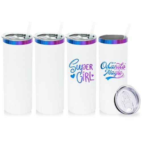 20 oz Skinny Tumblers Bulk with Lids and Straws White (4 Count)