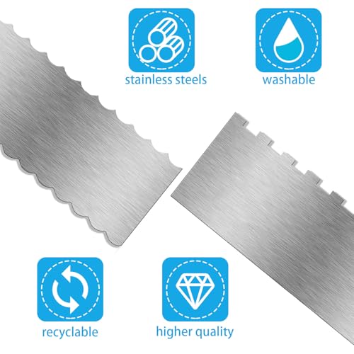 2 Pieces 8.7 Inche Stainless Steel Cake Scraper Double Sided Patterned Edge Stripe Edge Smoother Frosting Scraper Cake Decorating Cake Decorating Comb Cake Scraper For Butter Cream Mousse
