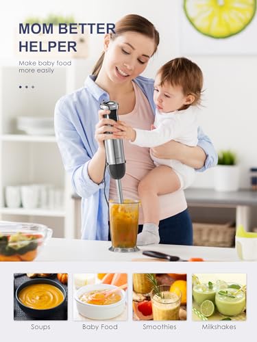 5-in-1 Hand Immersion Blender 1000W Handheld, Copper Motor Stainless Steel Blade Stick Blender, Mixing Beaker, Food Processor, Whisk, Milk Frother, for Smoothies Puree Baby Food (Black1)