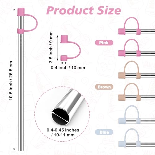 10.5" Stainless Steel Straws with Covers fit Stanley 30 oz tumbler