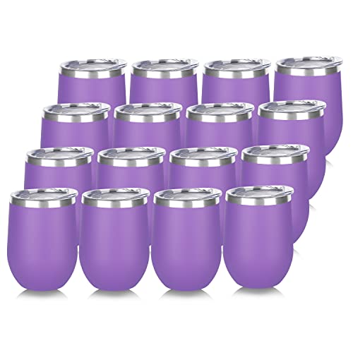 Stainless Steel Wine Tumbler Bulk with Lid (16 Count)