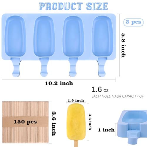 Large Oval 4 Cavities Silicone Popsicle Molds (3 Count)