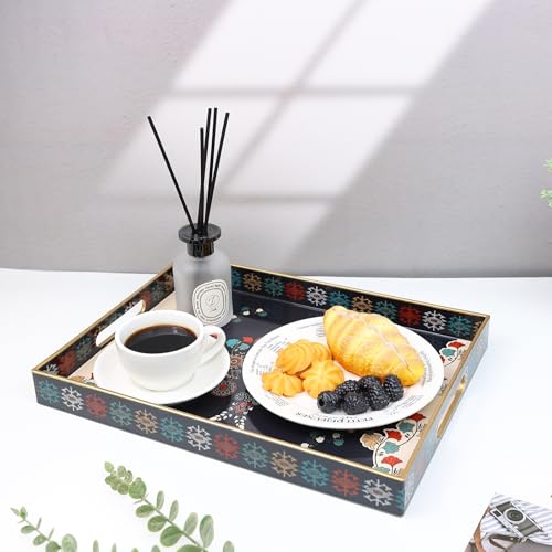 Plastic Decorative Serving Tray with Handles for Coffee Table