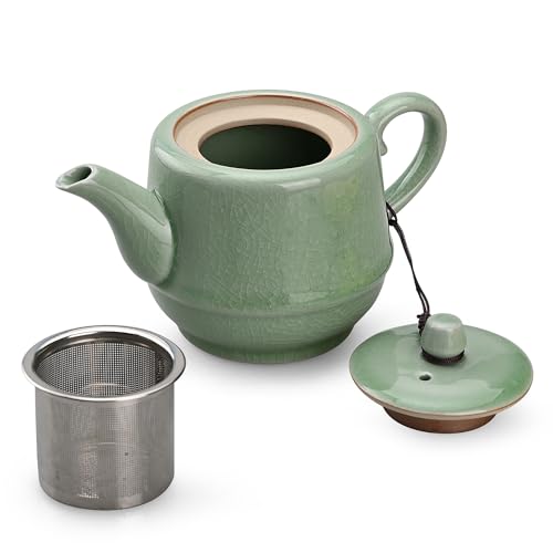 Ceramic Teapot with Infuser for Tea Coffee Milk as Gift Pink Cyan