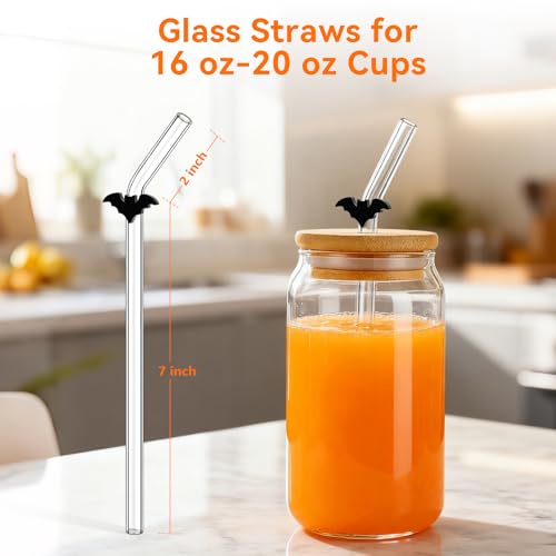 Black Bat Glass Straws with Charms (10 Count)