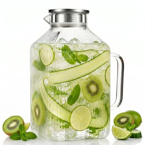 1 Gallon Glass Pitcher Thickened Square Striped Borosilicate Glass