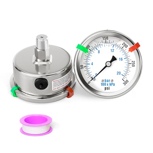 0 300PSI Stainless Steel Liquid Filled Pressure Gauge