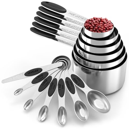 Stainless Steel Measuring Cups and Spoons Set with Silicone Handle