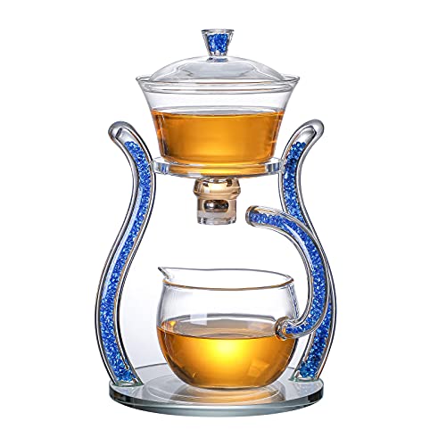 Glass Teapot Set Semi Automatic Drip Rotating with Infuser Lazy Kungfu Tea pot Set