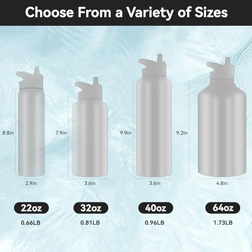 32 oz Insulated Water Bottle Stainless Steel Double Walled Vacuum Sports Water Bottle with 2 Lids (4 Count)