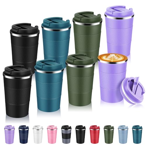 13 oz Stainless Steel Insulated Travel Coffee Mug with Fip Lid Bulk 8 Pack (8 Count)