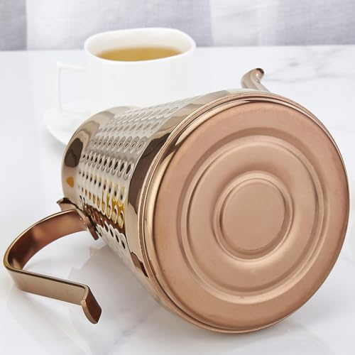 1.8L(60oz) Stainless Steel Hammer Patterned Teapot With Removeable Infuser,Loose leaf cover,Copper