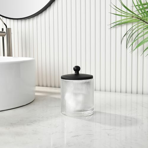 Clear Transparent Apothecary Ribbed Geometric Etched Glass Jar W