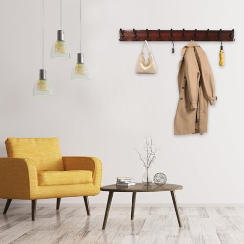38.6'' Large Coat Rack Wall Mount Coat Hooks Coat Hanger with 10 Metal Black Triple